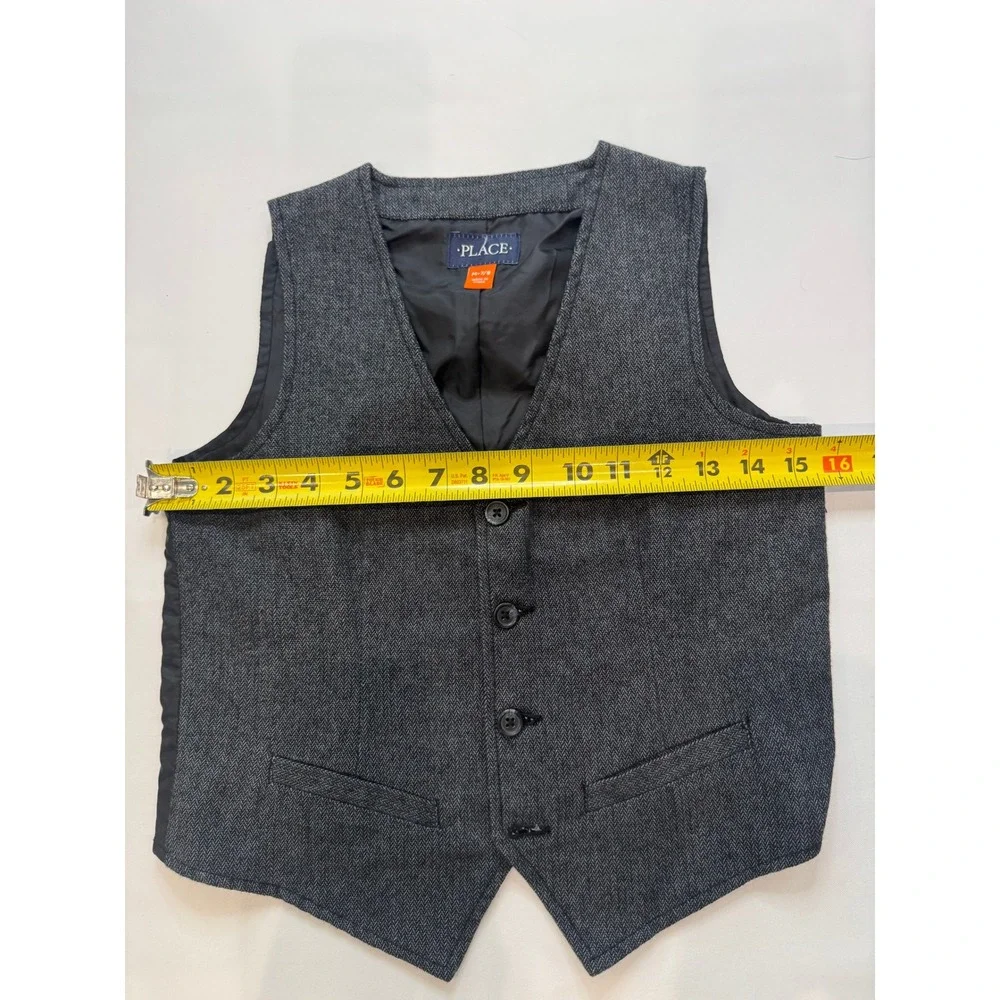 The Children's Place Vest Kids M 7/8 Grey Excellent Herringbone‎ Suit Waistcoat